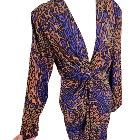 Rare Flora Kung Leopard Print Twist Front Dress Vintage Sz.12p Flattering - Picture 2 of 6